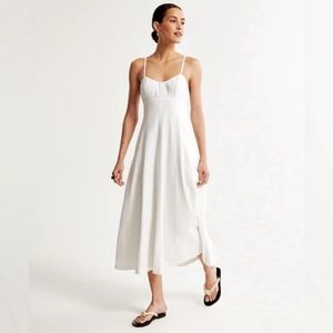 Abercrombie & Fitch White Linen Blend Midi Dress with pockets